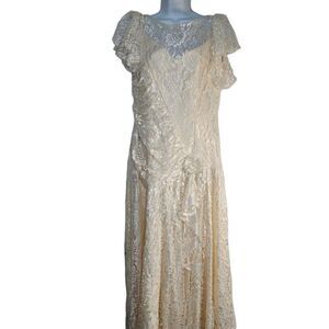 Vintage 80s Lizette Creations Wedding Dress Womens Size S Lace Ivory